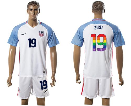 USA #19 Zusi White Rainbow Soccer Country Jersey